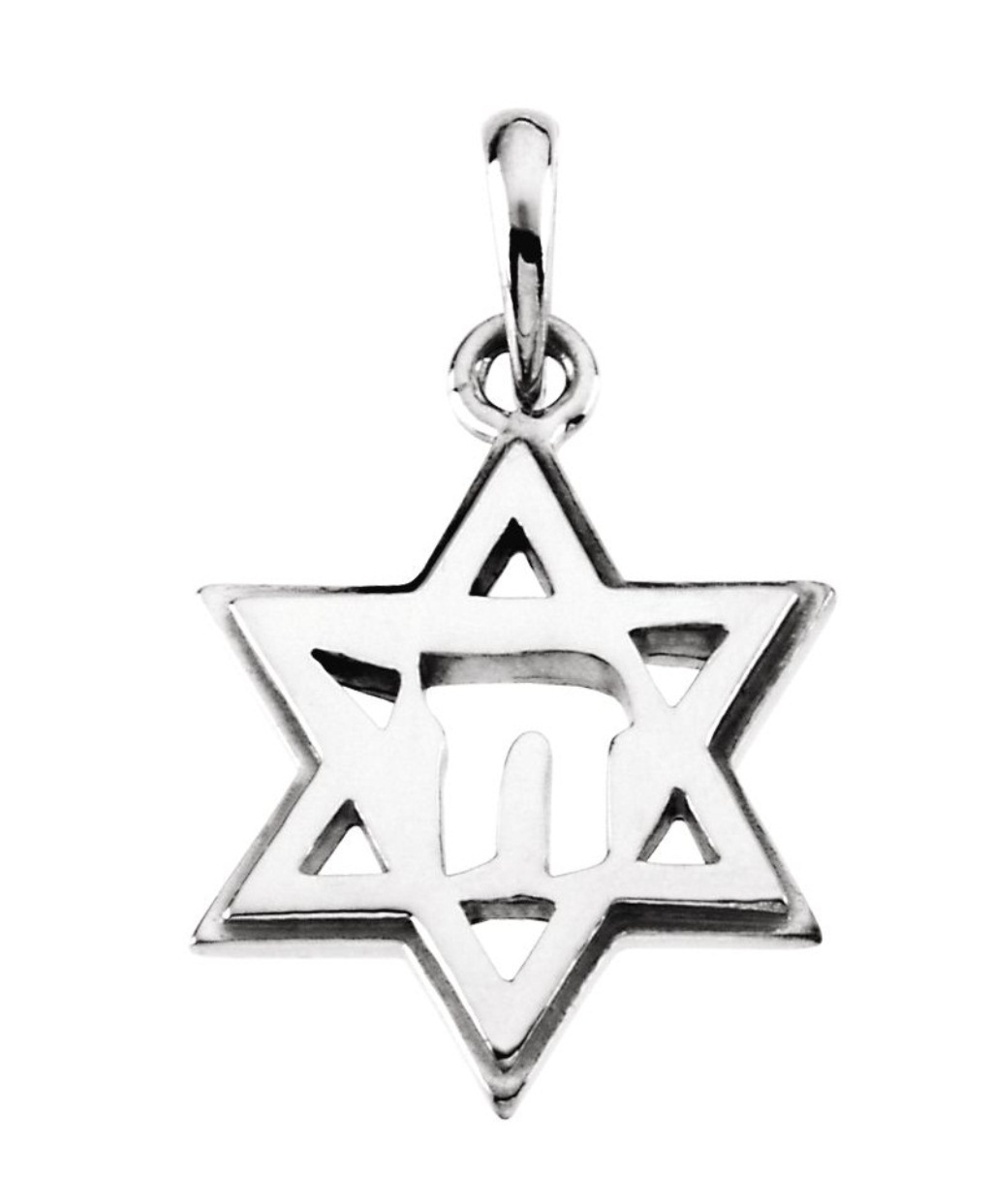 Star of David Chai Pendant, 14K White Gold