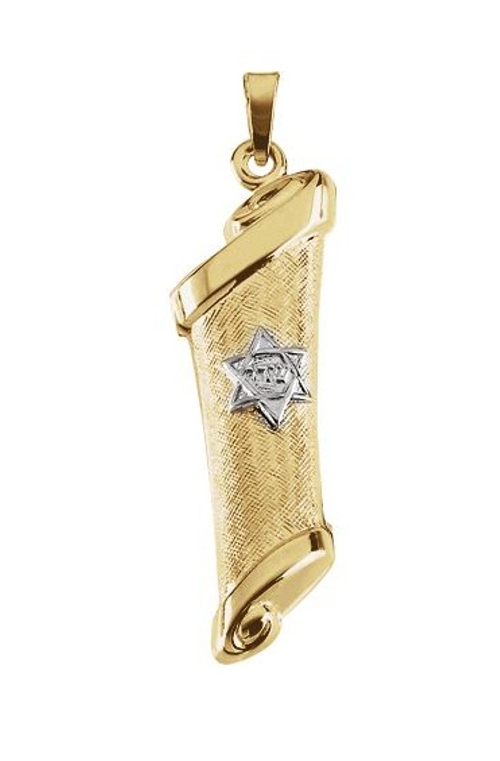 Hollow Mezuzah Pendant, 14K Yellow and White Gold