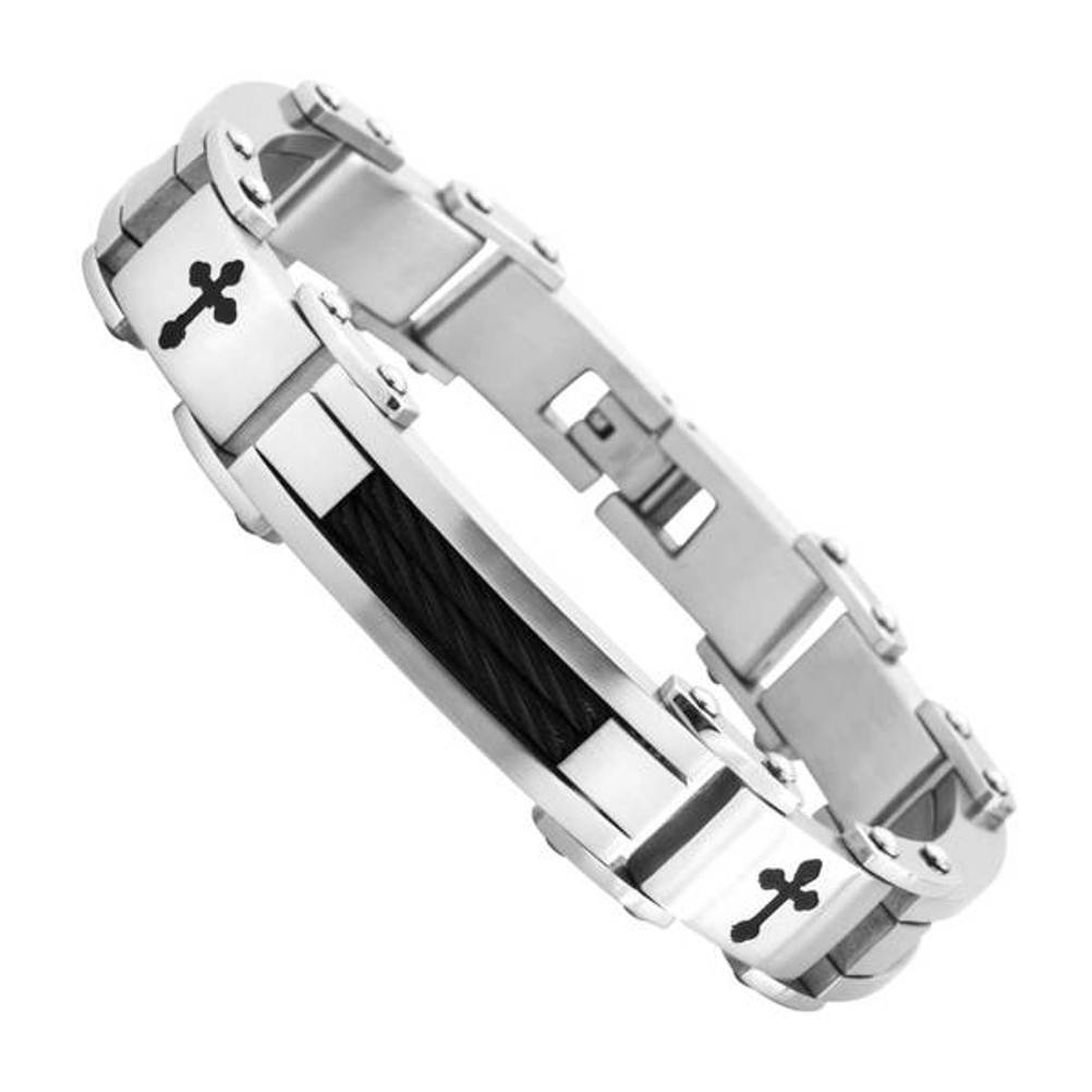 Men's  Black Cross Bracelet, Stainless Steel