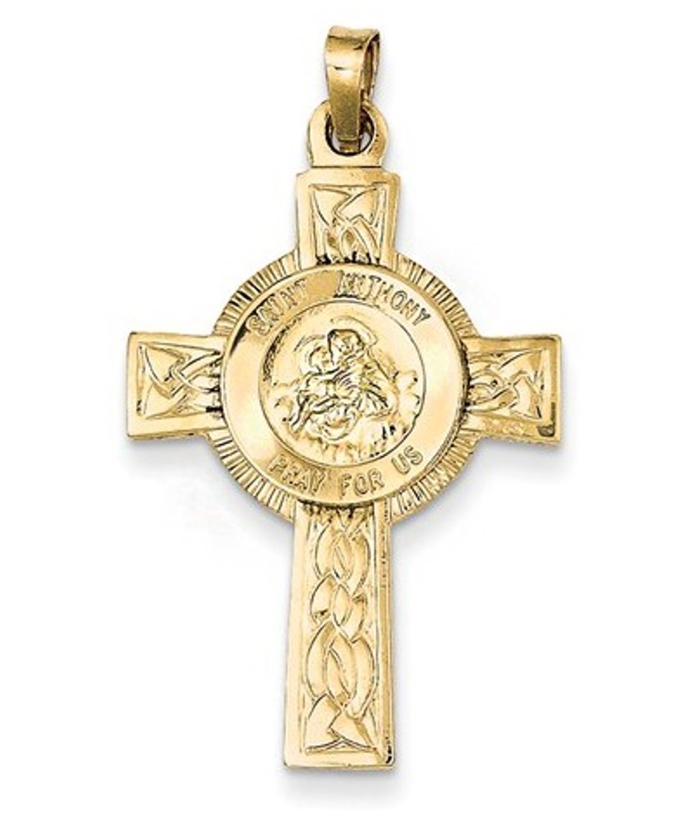 14k Yellow Gold Cross With St Anthony Medal Pendant(37X21MM)