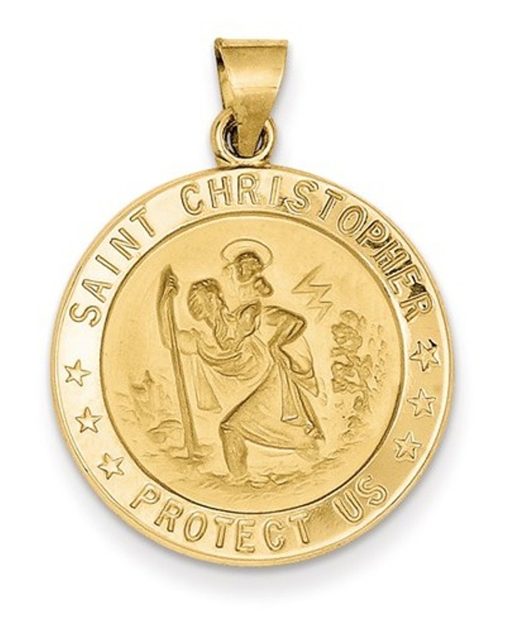 14k Yellow Gold Saint Christopher Medal Charm Pendant (31X22 MM)