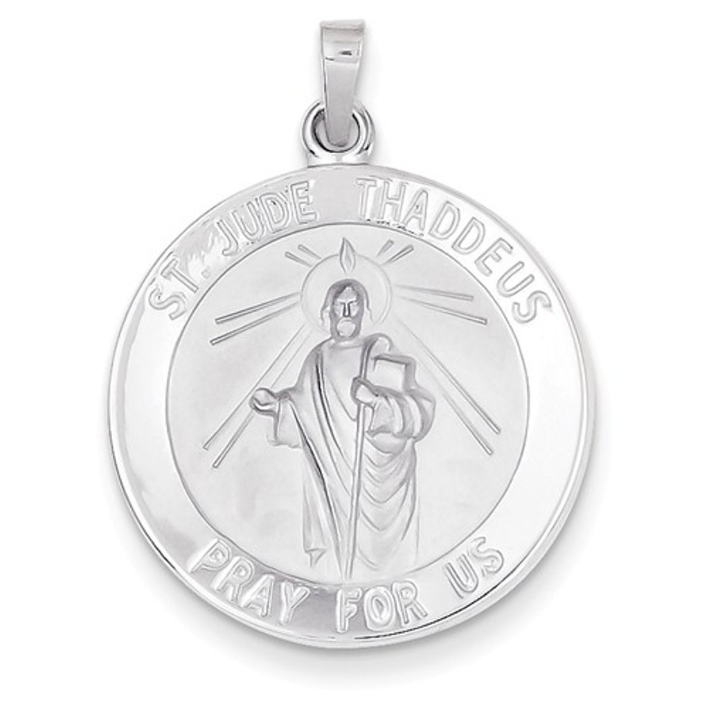 14k White Gold Saint Jude Medal Pendant