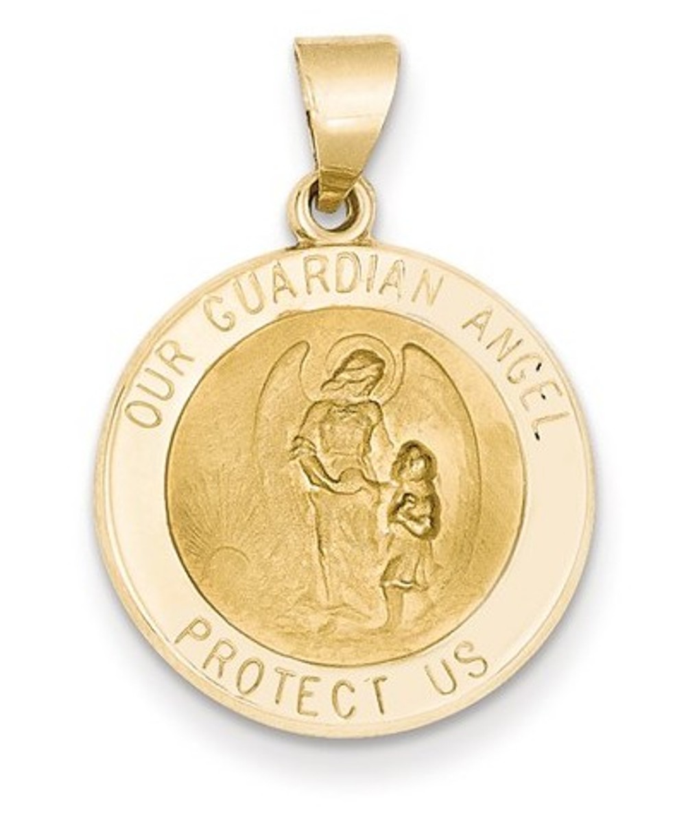 14k Yellow Gold Guardian Angel Medal Pendant (27X19MM)