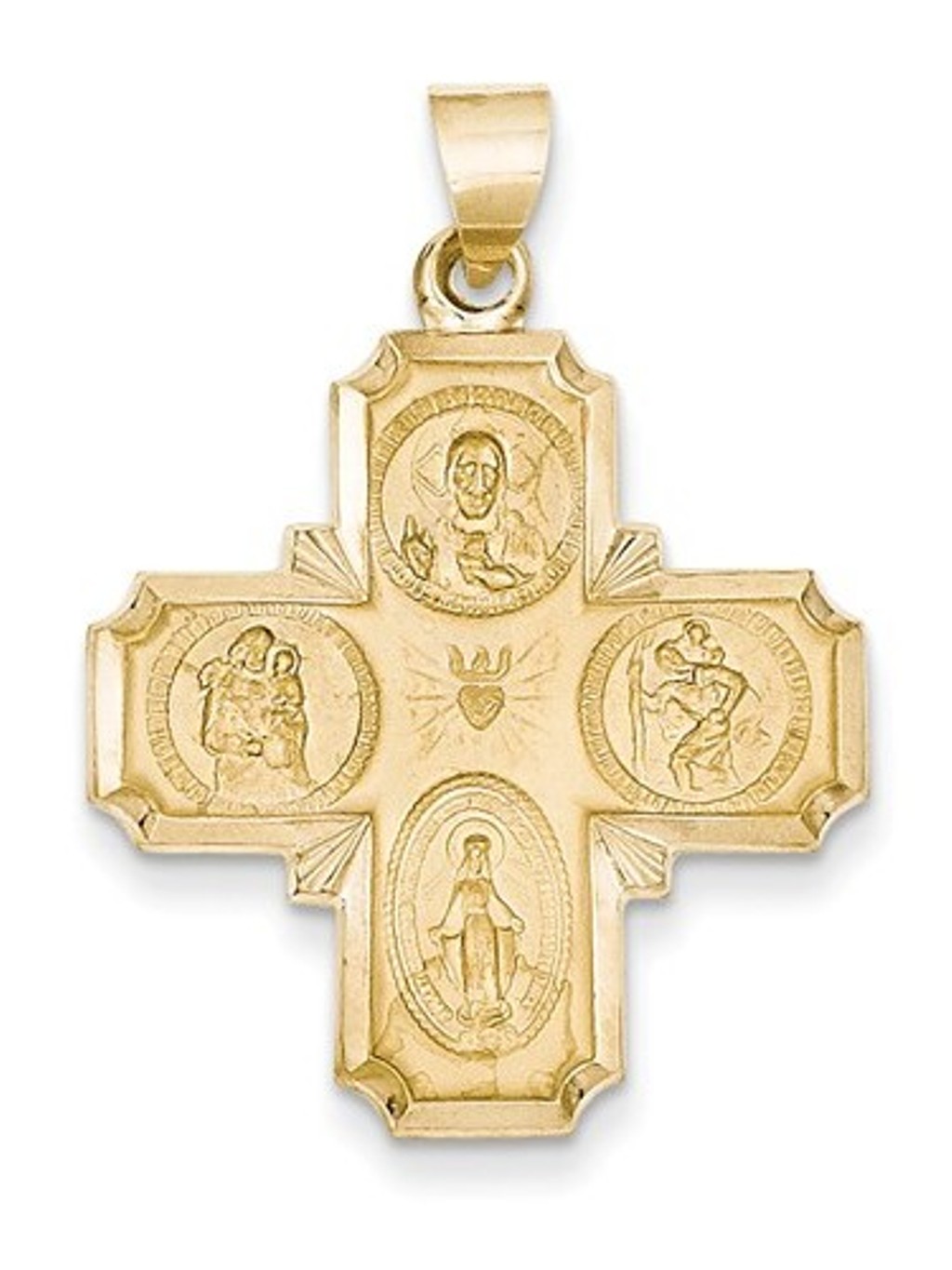 14k Yellow Gold Four-Way Medal Charm Pendant (34X25 MM)