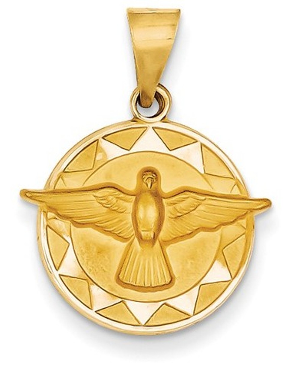 14k Yellow Gold Holy Spirit Dove Medal Round Pendant (24X18MM)