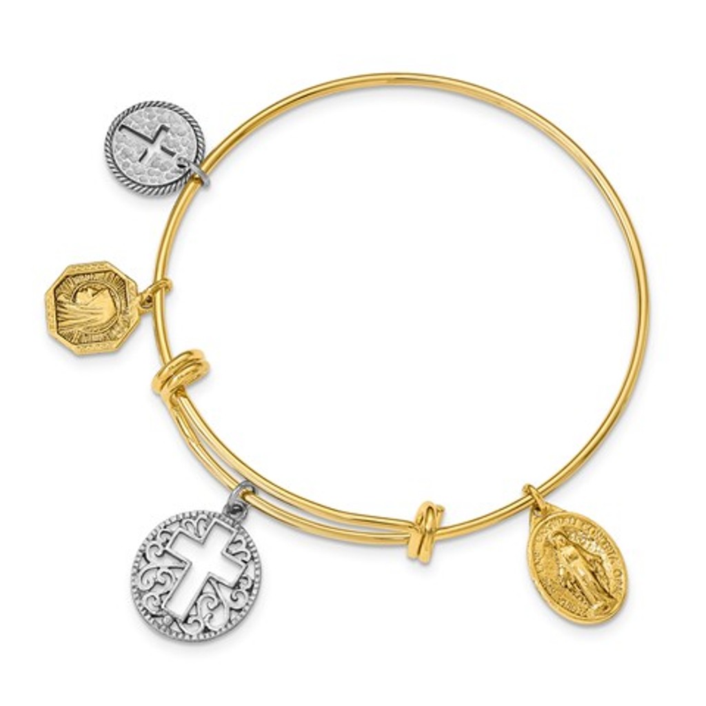 Gold-tone Cross and Medals Bangle