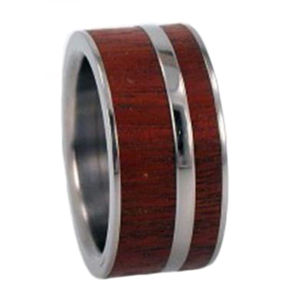 Peruvian Ipe Inlay 8mm Comfort Fit Polished Titanium Band. 