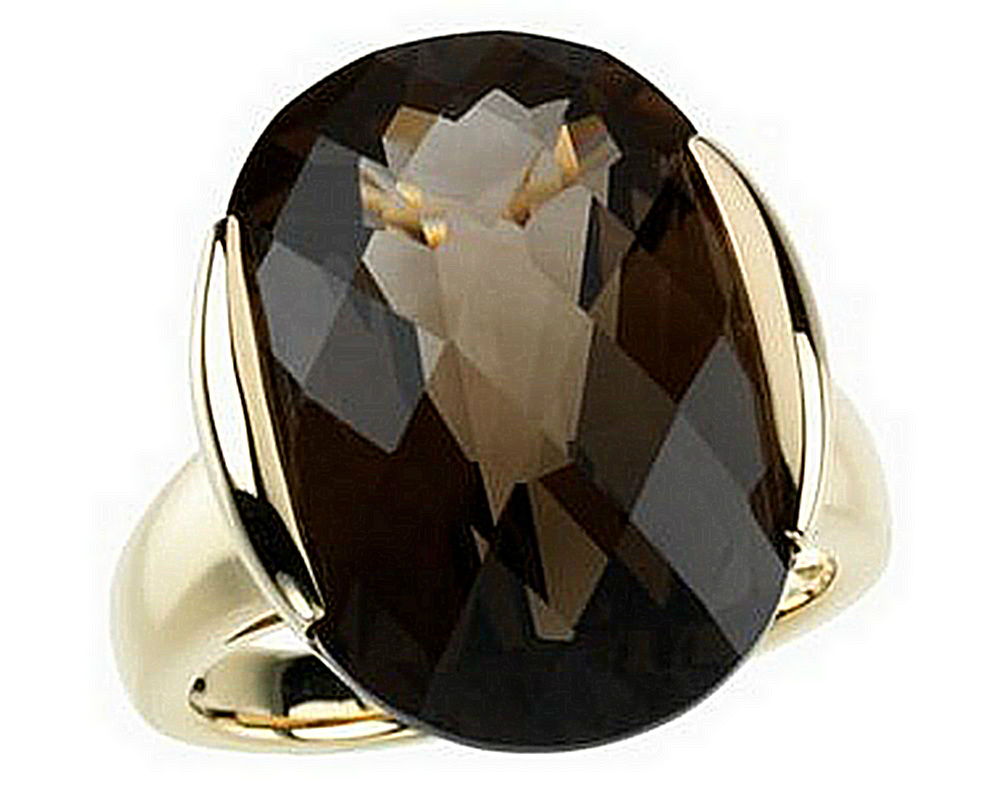 Checkerboard Smoky Quartz Design Ring, 14k Yellow Gold. 