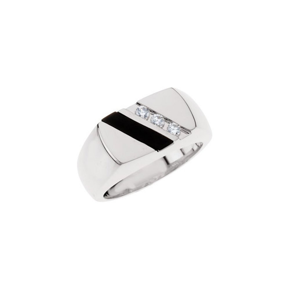 Men's Onyx and Diamond Ring, Sterling Silver (1/10 Ctw, Color G-H, Clarity I2). 