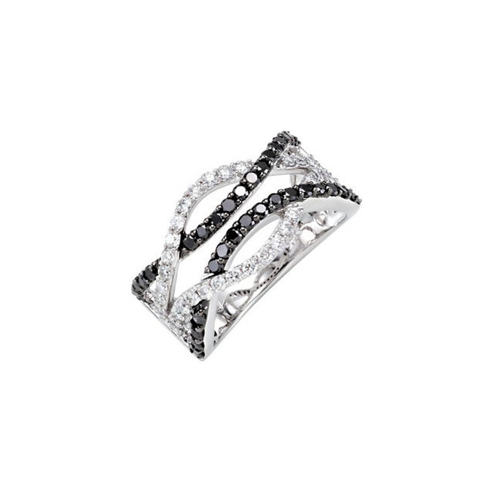 Black and White Diamond Interlocking Ring, 14k White Gold (1 Ctw, Color GH H+ ). 