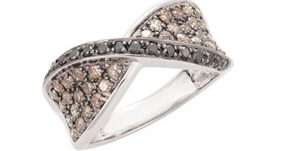 Black & Brown Diamond Ring, Black Rhodium Plated 14k White Gold. 