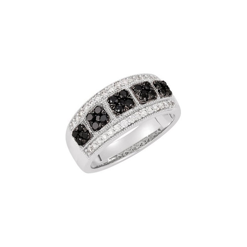 Black and White Diamond Ring, Black Rhodium Plated 14k White Gold (3/4 Ctw, Color H+, Clarity I1), Size 7. 