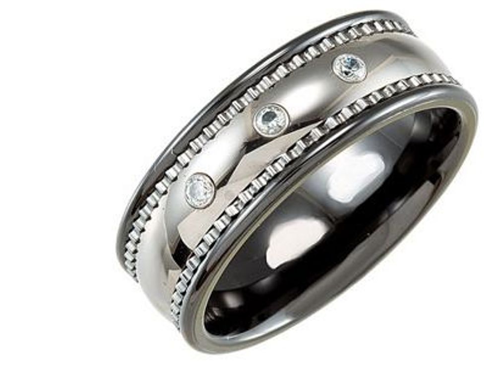 Couture' Diamond Band, Black Ceramic and Tungsten. 