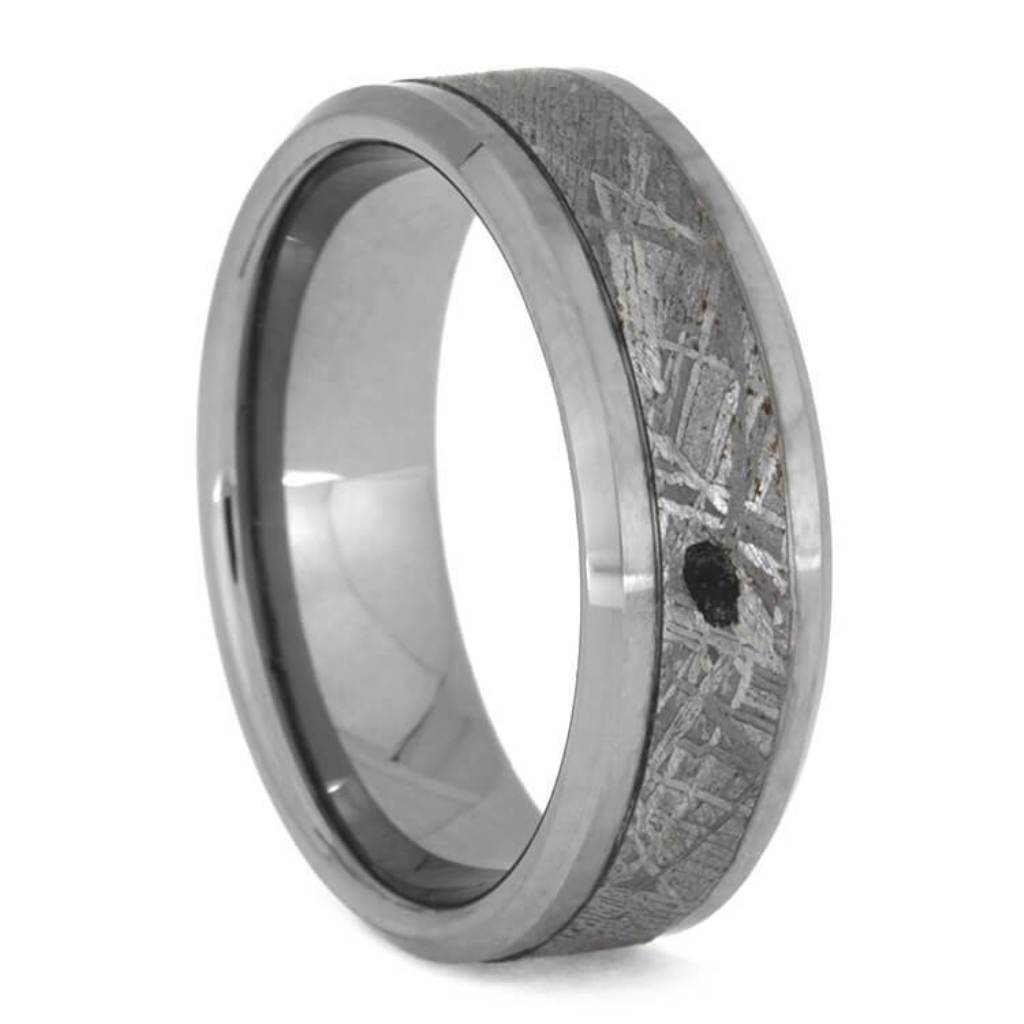 Beveled Tungsten Ring, Meteorite Wedding Band