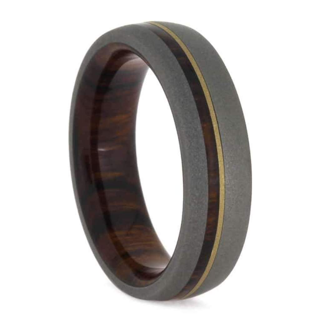 Ironwood 14K Yellow Gold Titanium 6mm Sandblasted Comfort-Fit Ironwood Sleeve Ring