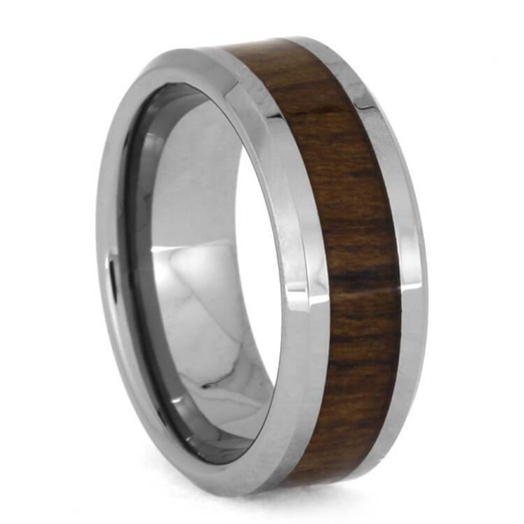 Teak Burl Wood 8mm Comfort-Fit Tungsten Sleeve Band