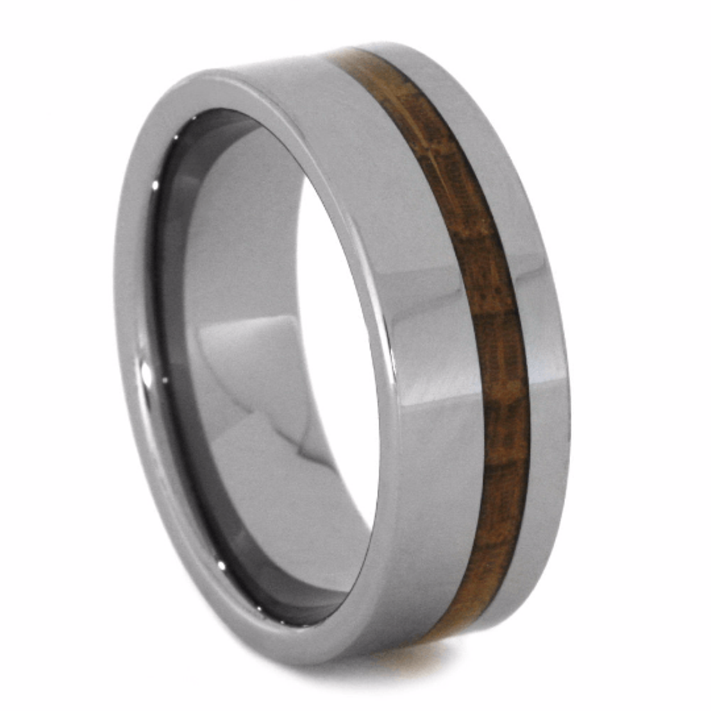 Tungsten Wedding Band With Whiskey Barrel Pinstripe