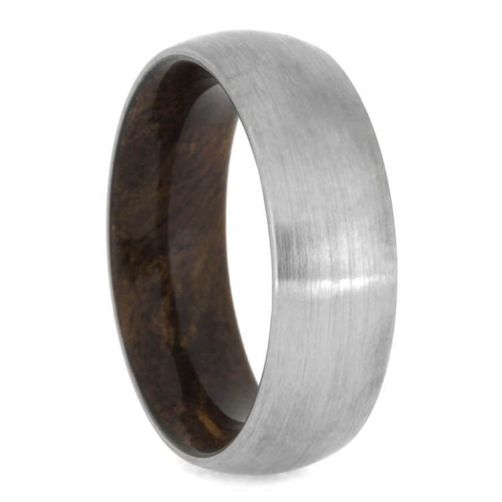 Brushed Titanium 7mm Comfort-Fit Sindora Wood Sleeve Band