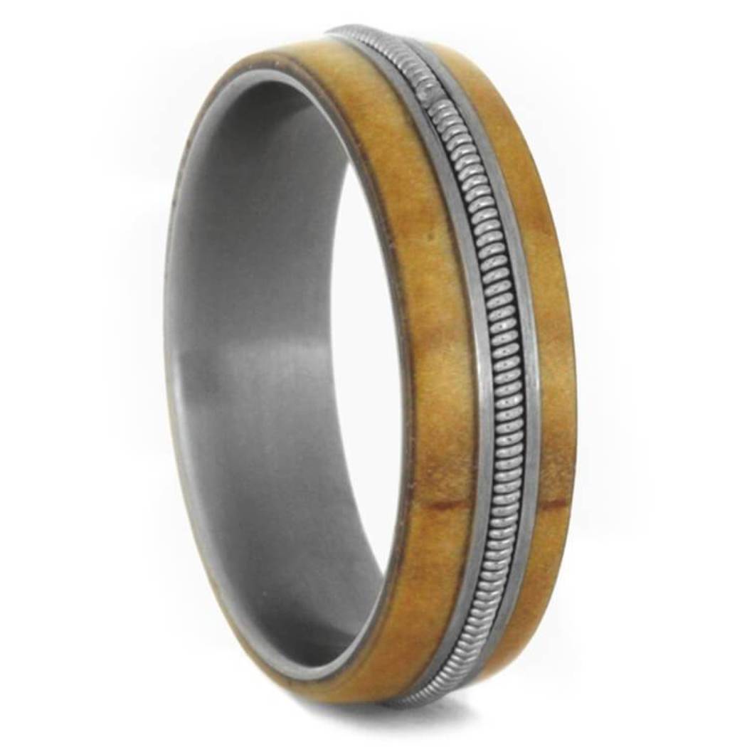 Rowan Wood Guitar String 6mm Brushed Titanium Comfort-Fit Wedding Band