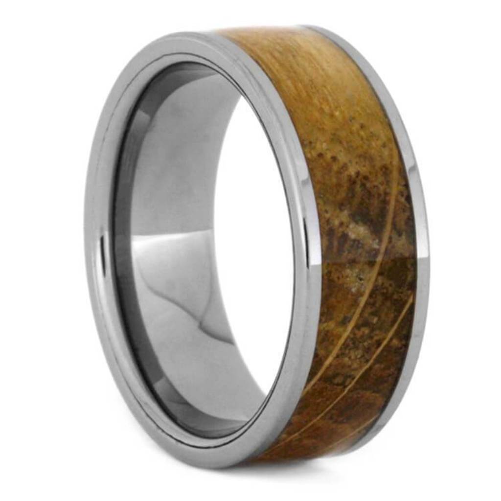 Tungsten Ring With Whiskey Barrel Oak Wood Inlay