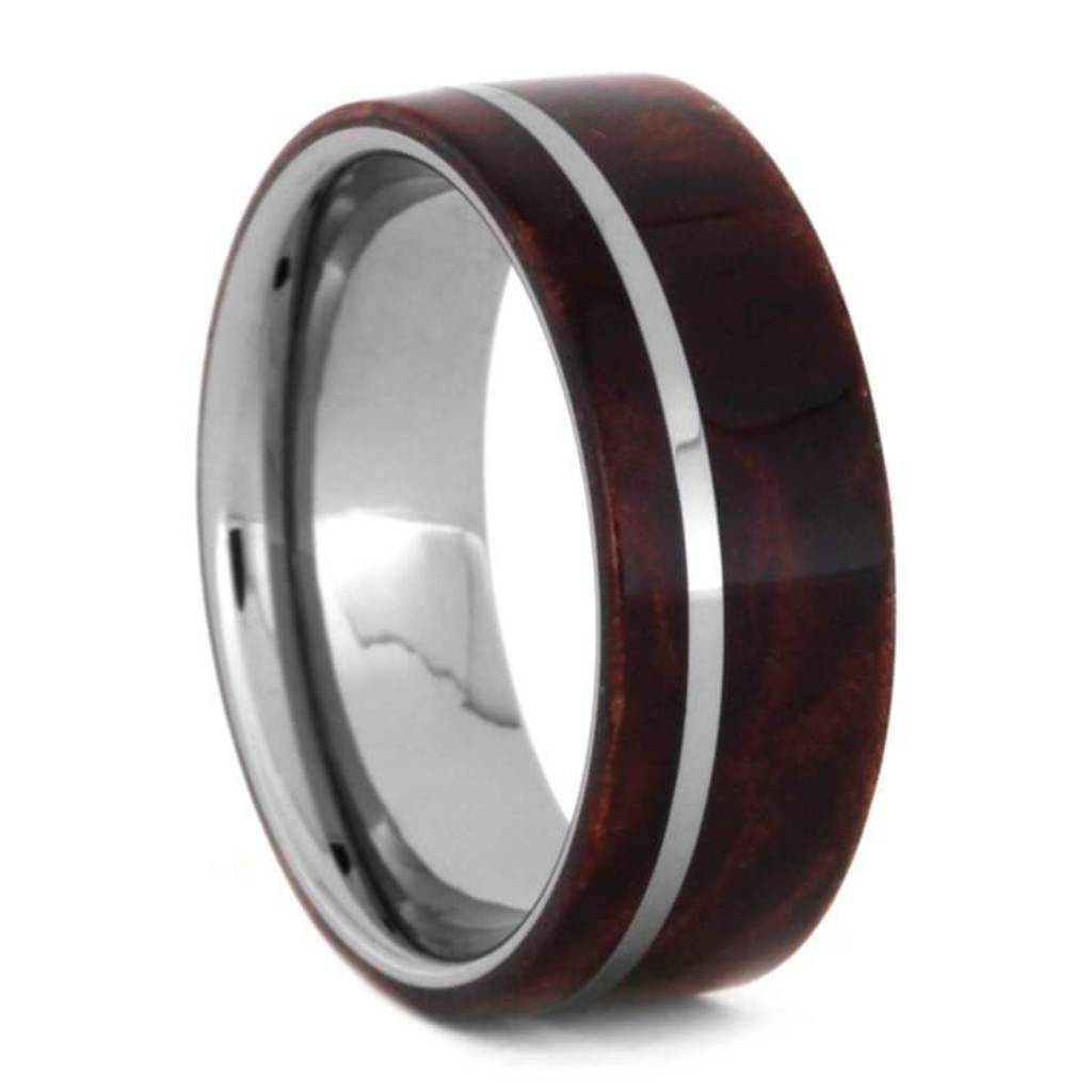 Tungsten Ring With Ruby Redwood Burl