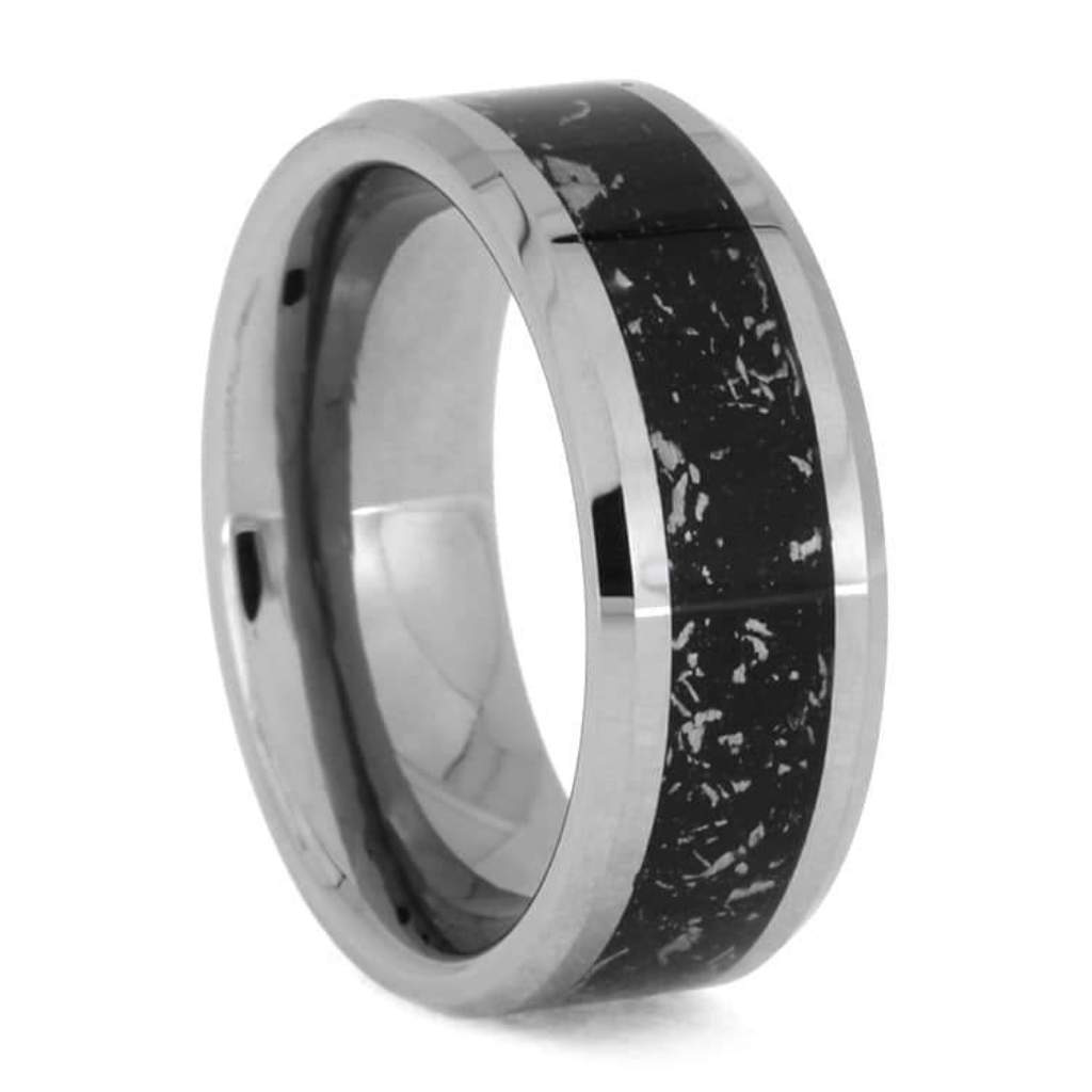 Black Stardust Ring With Beveled Tungsten