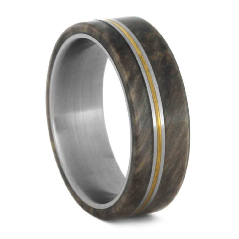 Buckeye Burl Wood Bronze 7mm Matte Titanium Comfort-Fit Wedding Band