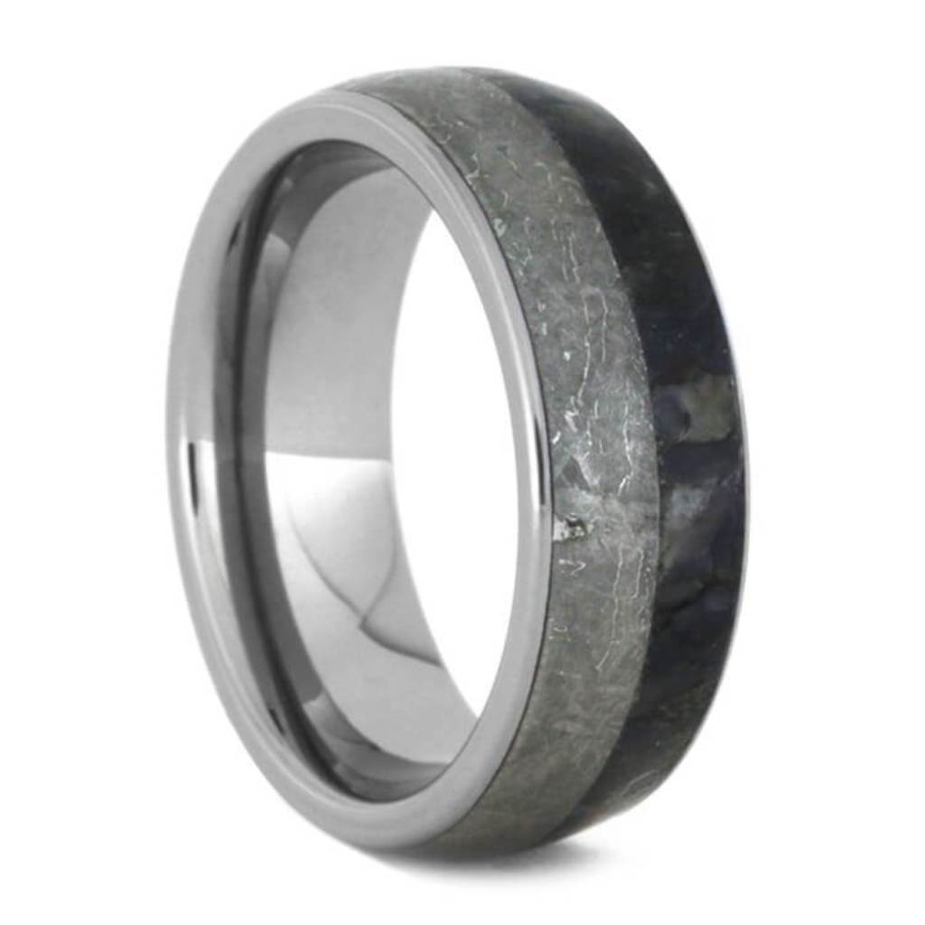 Dinosaur Bone Wedding Band, Meteorite Ring