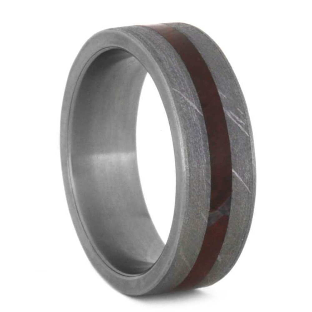 Gibeon Meteorite Petrified Wood 7mm Matte Titanium Comfort-Fit Wedding Band