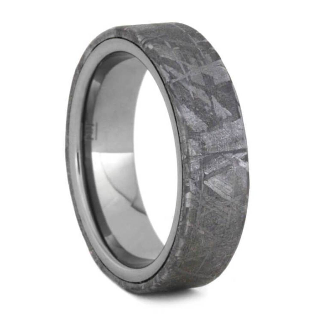 Meteorite Overlay Ring, Tungsten Wedding Band For Men Or Women