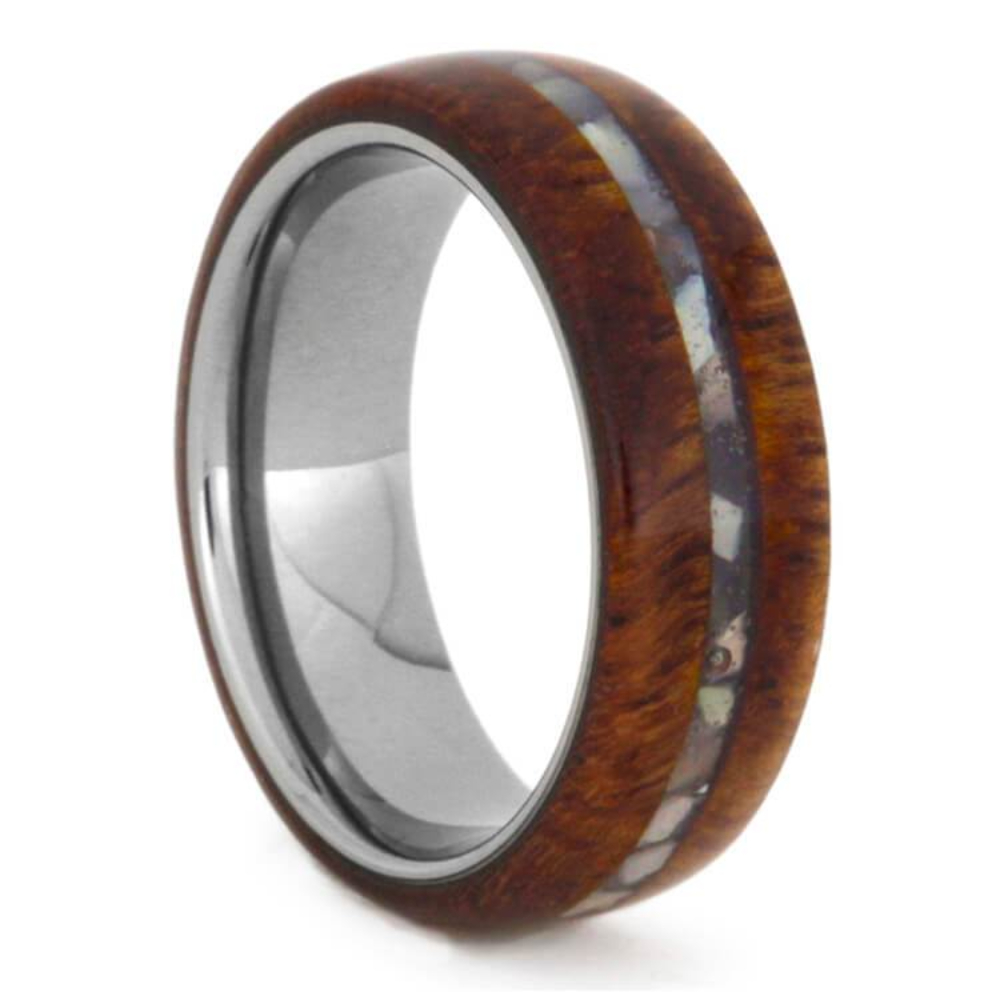 Afzelia Wood Mother of Pearl 6.5mm Titanium Comfort-Fit Ring