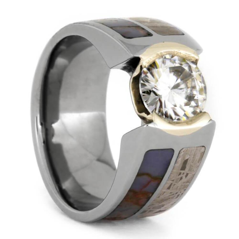 Moissanite Dinosaur Bone Gibeon Meteorite 8mm Titanium Comfort-Fit Engagement Ring