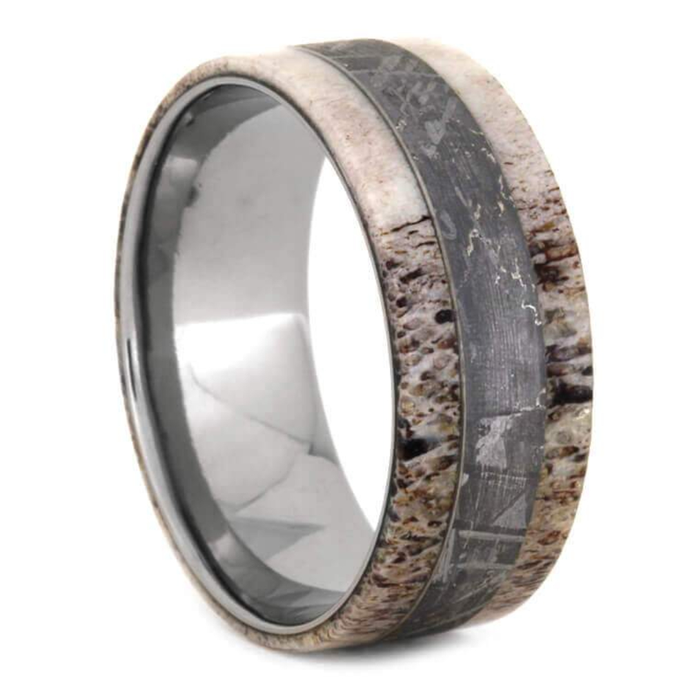 Gibeon Meteorite Deer Antler 9.5mm Titanium Comfort-Fit Wedding Band