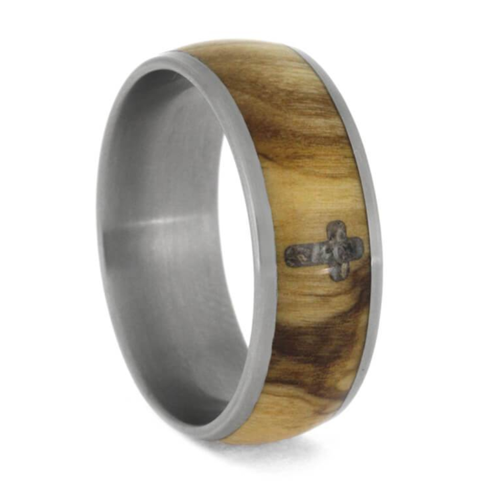 Olive Wood Deer Antler 8mm Titanium Comfort-Fit Wedding Band 