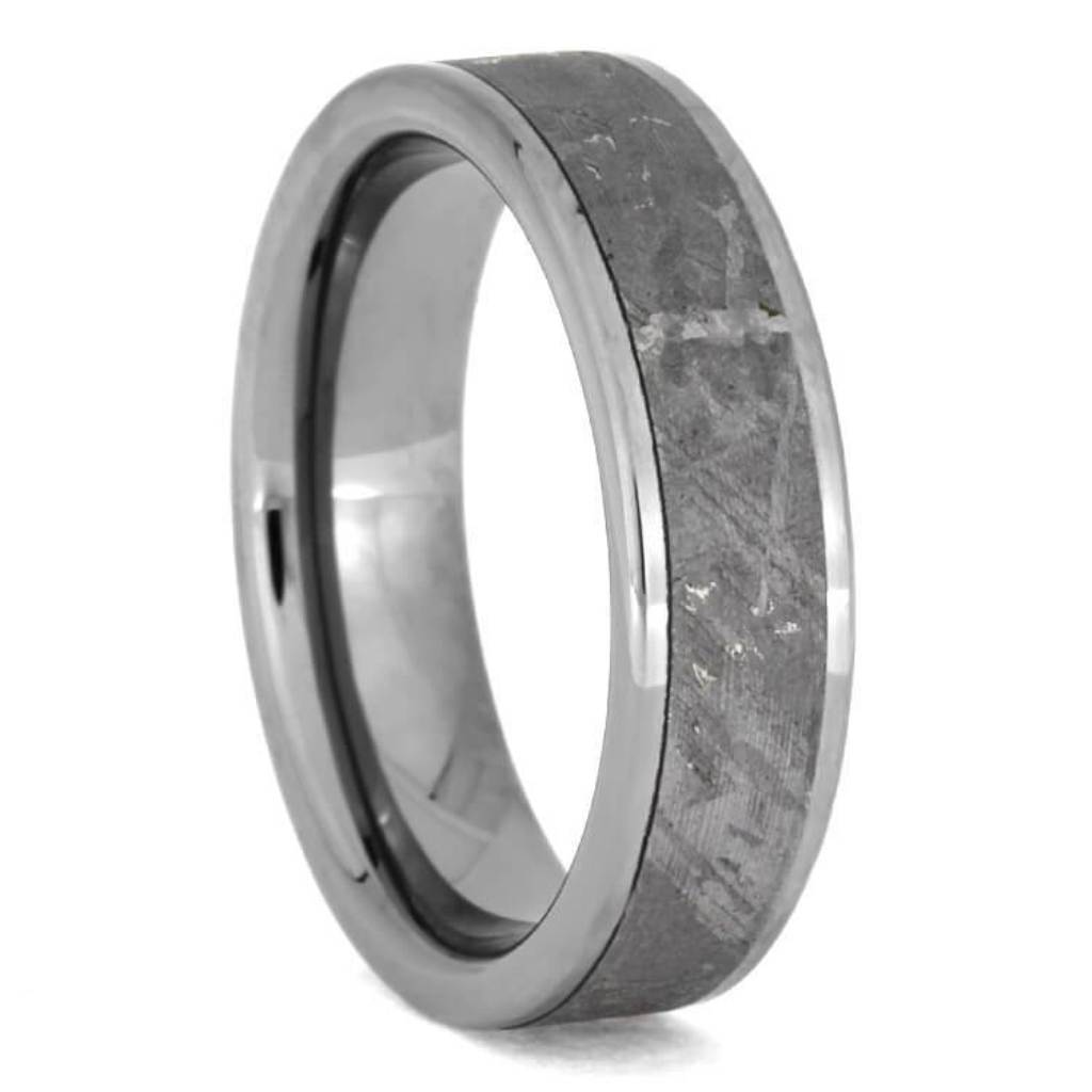 Gibeon Meteorite Wedding Band, Polished Tungsten Ring