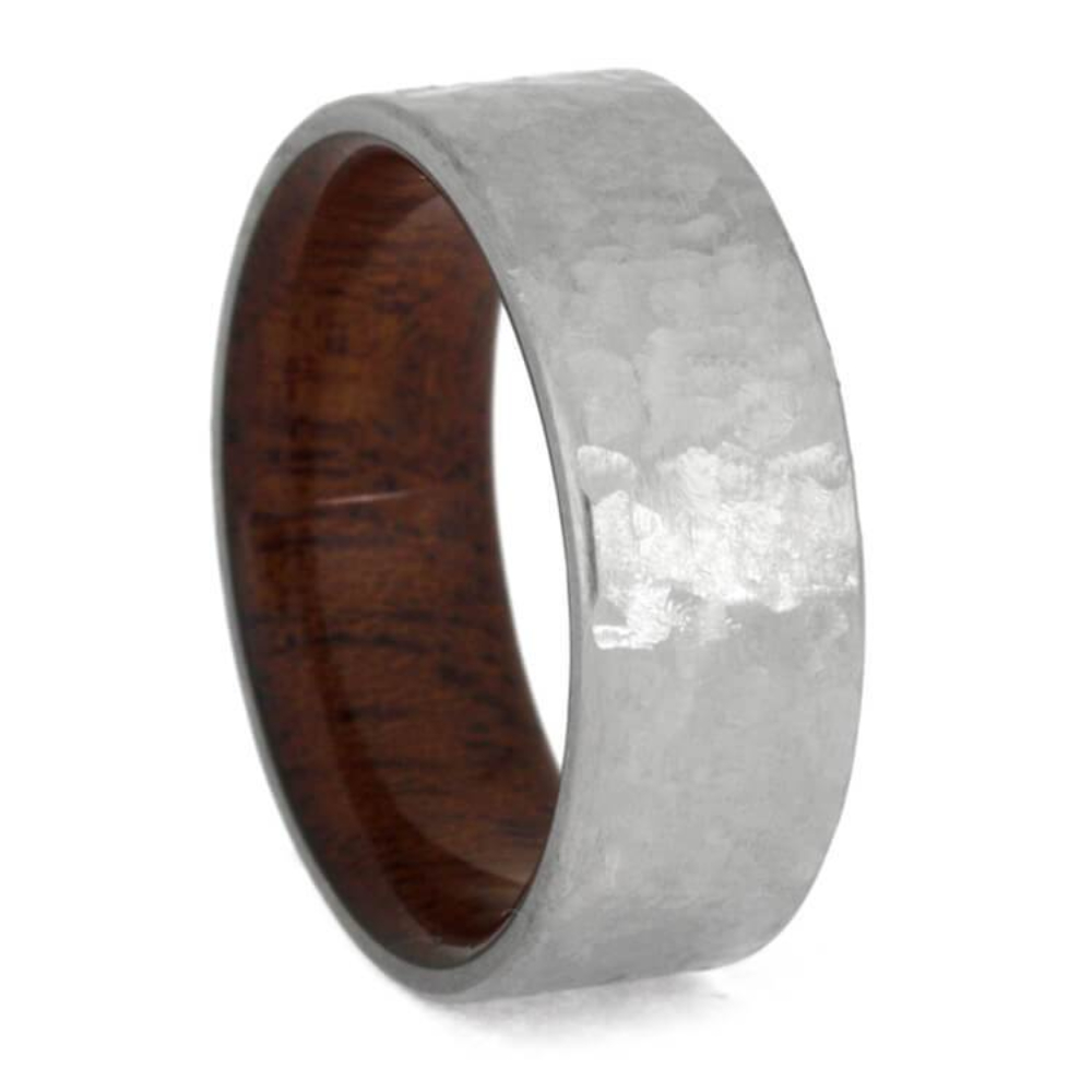 Mahogany Wood 8mm Hammered Titanium Comfort-Fit Wedding Band 