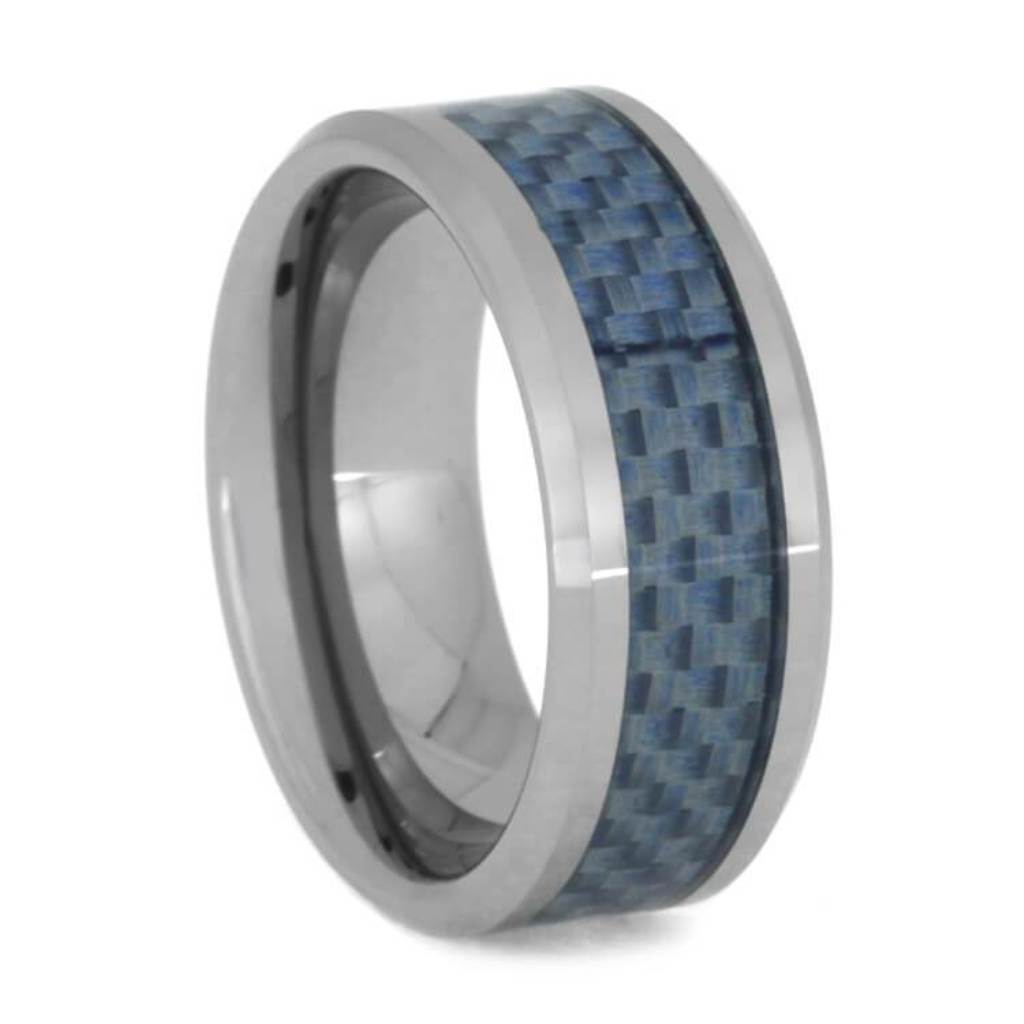 Tungsten Band With Light Blue Carbon Fiber Inlay