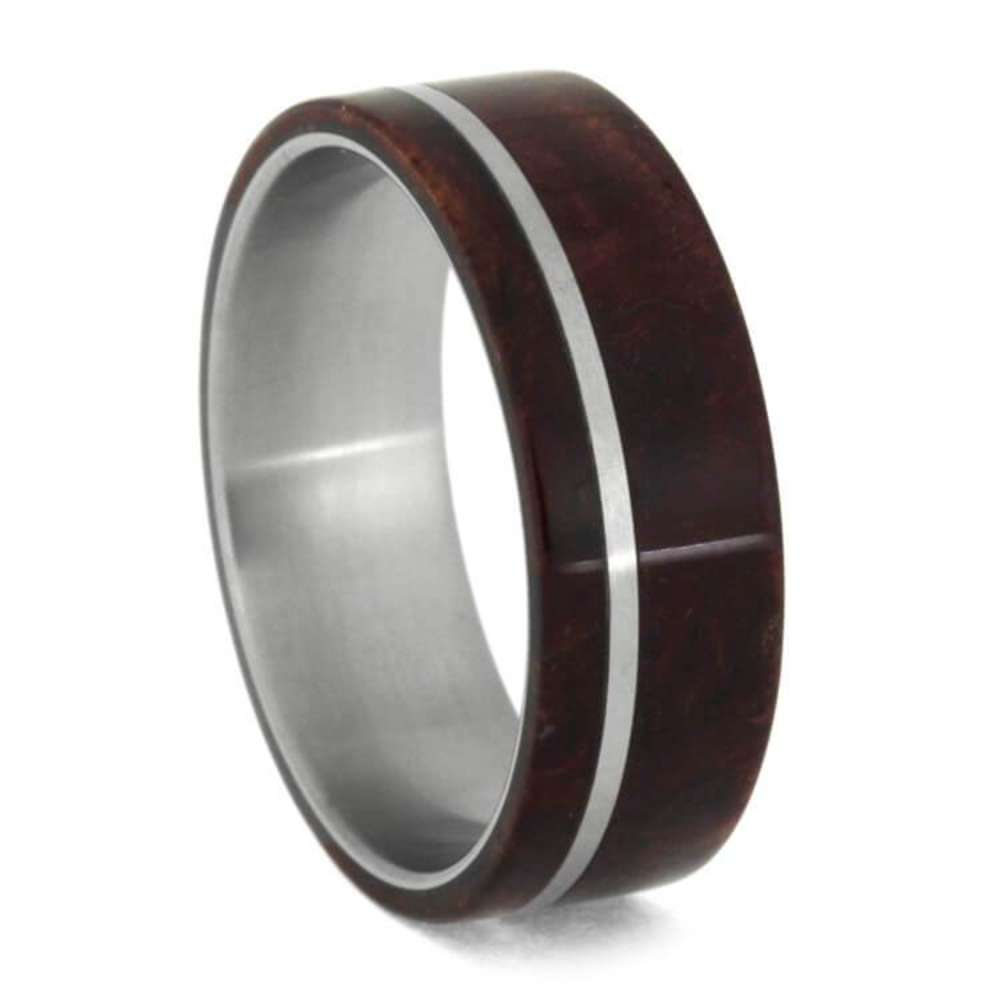 Ruby Redwood Burl 8mm Matte Titanium Comfort-Fit Wedding Band 