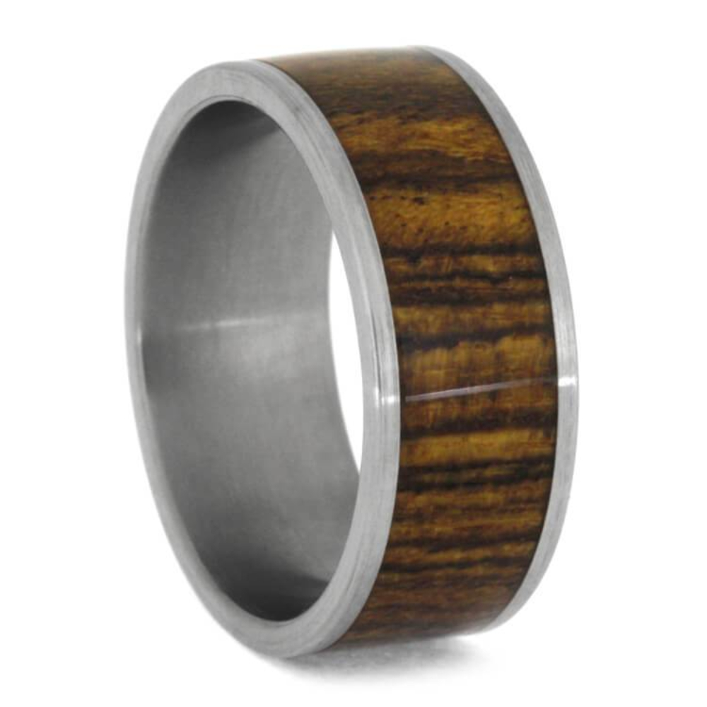 Bocote Wood 9mm Brushed Titanium Comfort-Fit Wedding Band 