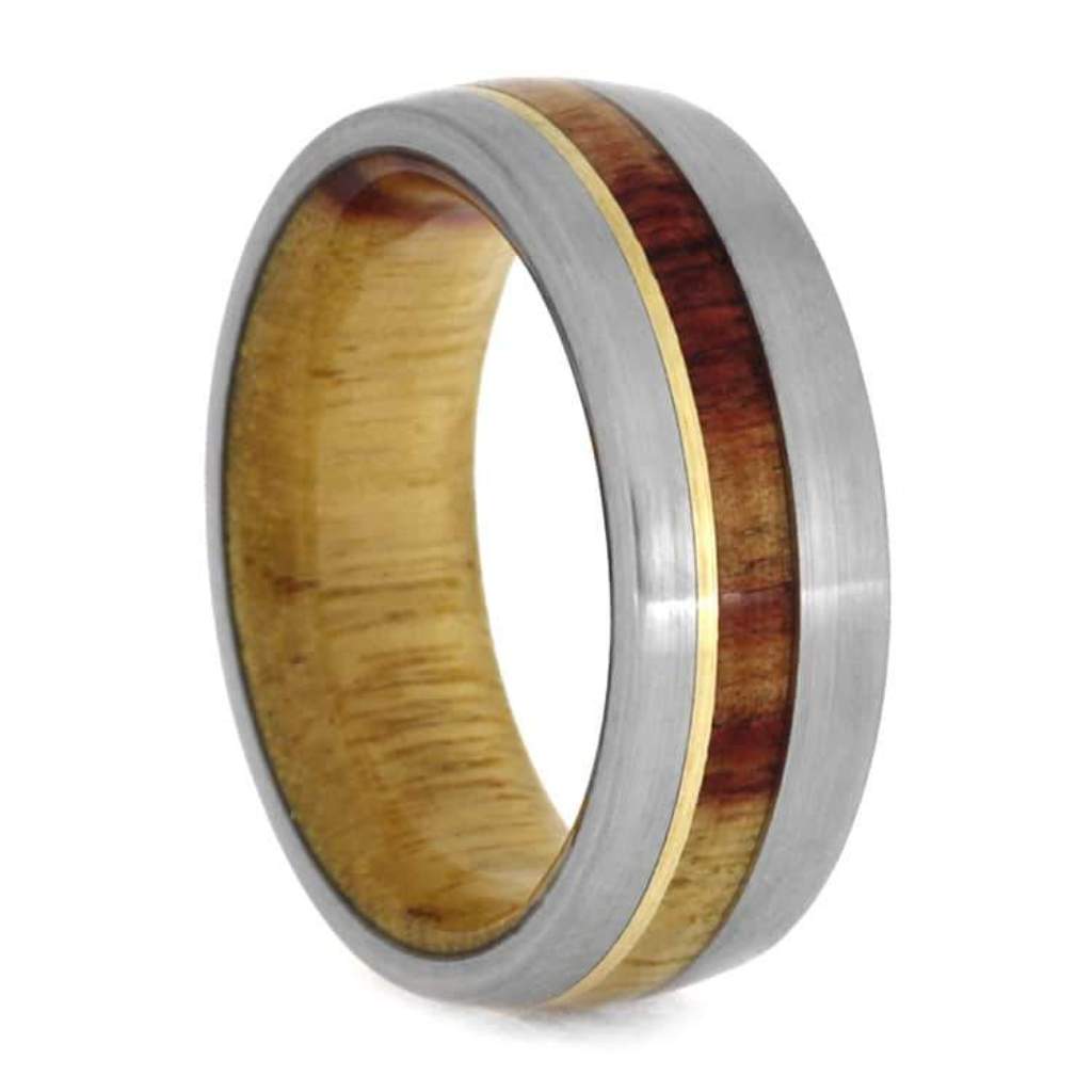 Tulipwood 14K Yellow Gold 7mm Brushed Titanium Comfort-Fit Ring