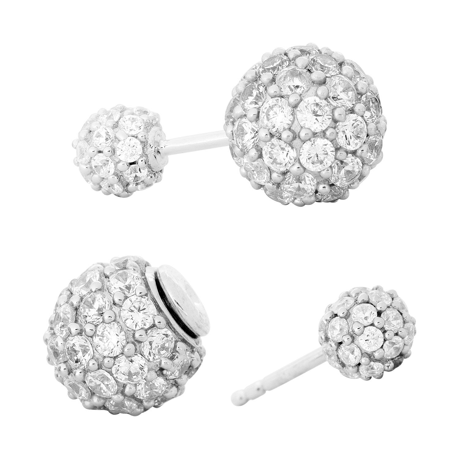 White CZ's with Back Ball Post Earrings, Sterling Silver