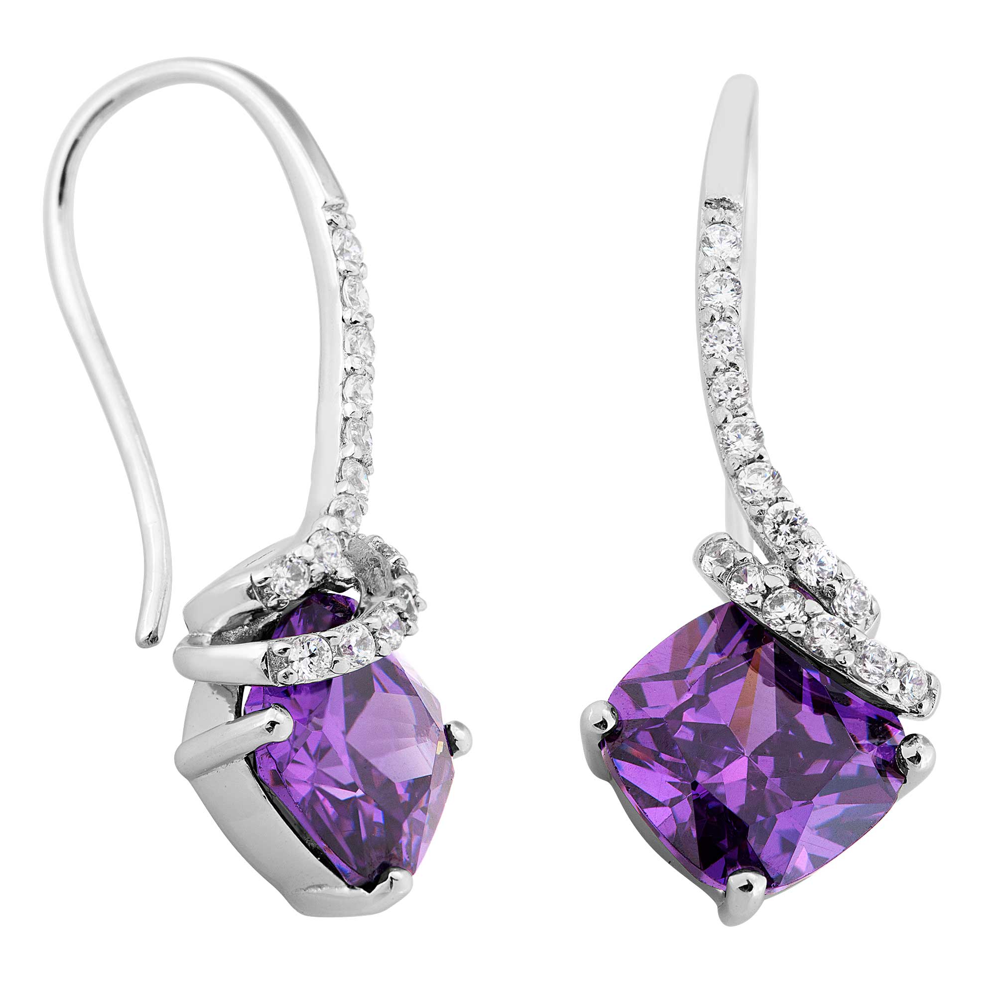 Created Amethyst Stone Earring, Sterling Silver 