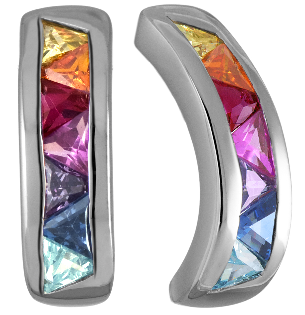 Multi-Color Cubic Zirconia Curved Earrings, Sterling silver, Black Hills Gold Motif