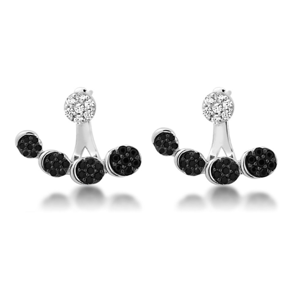 Sterling silver earrings black & white cz front & back