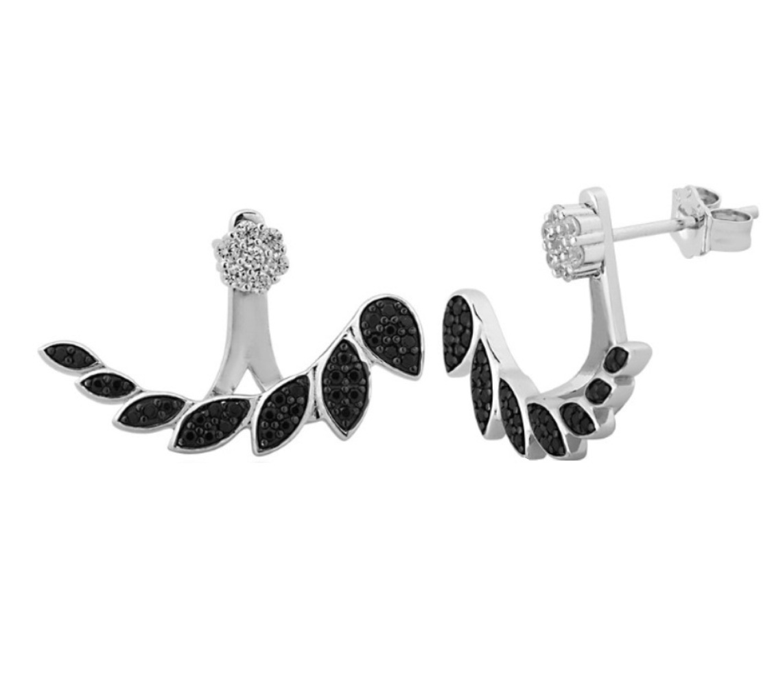 Sterling silver earrings black & white cz front & back