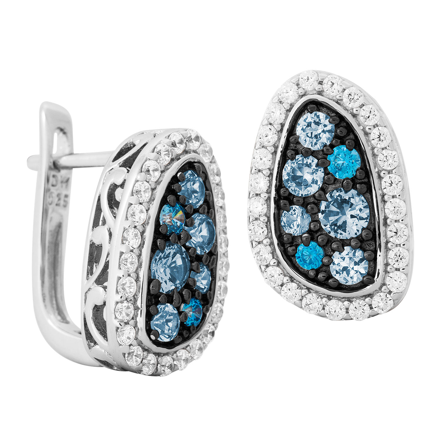 White CZ and Blue Spinel Earrings, Sterling silver, Black Hills Gold Motif 