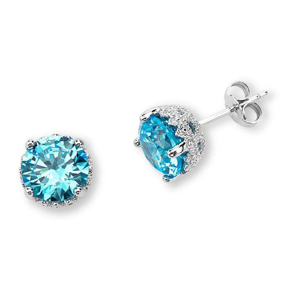 Blue Topaz Cubic Zirconia Stud Earrings, Sterling silver