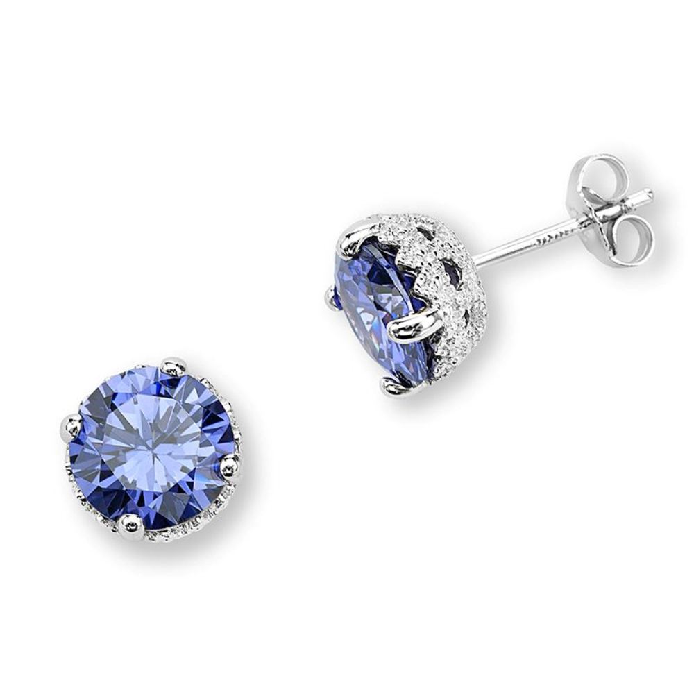 Created Tanzanite Stud Earrings, Sterling silver 