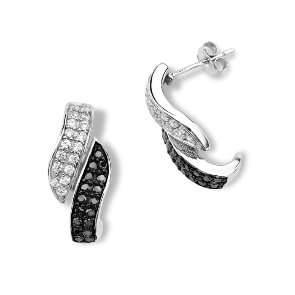 Sterling silver blk/wh cz earring