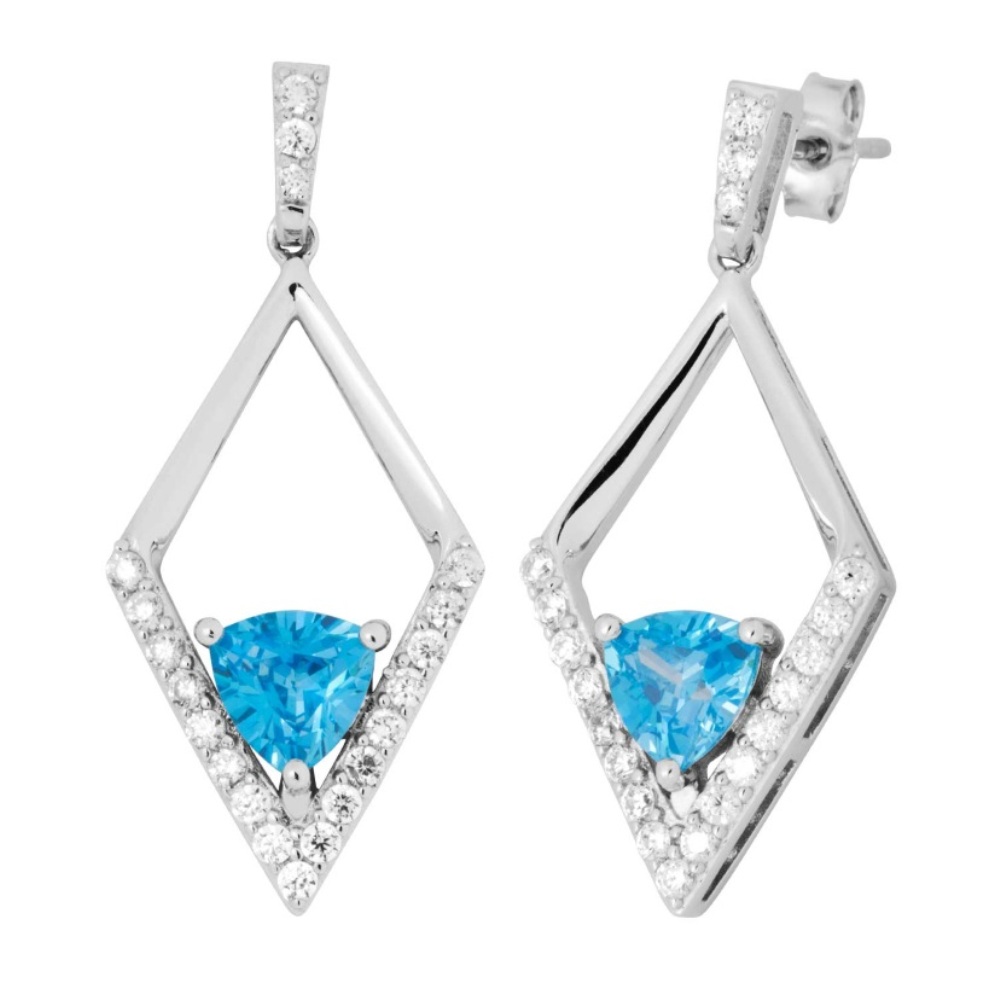 Blue Topaz Cubic Zirconia Earrings, Sterling silver